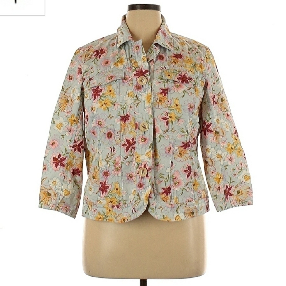 Coldwater Creek Floral Blazer Jacket Shaket Women's 16 Pastel Spring Easter EUC
